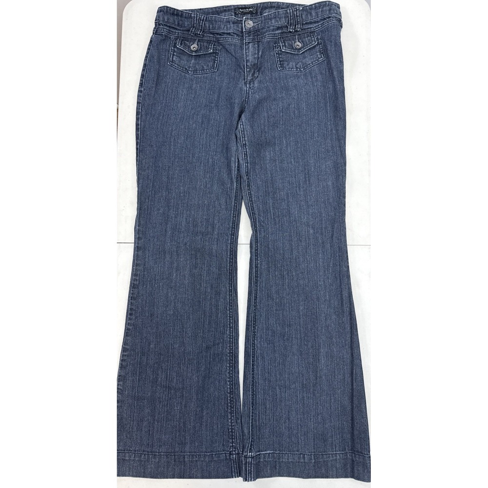 Madison Jeanswear Womens 14 Flare Wide Leg Denim Jeans Fits 35x32 Hem Distress